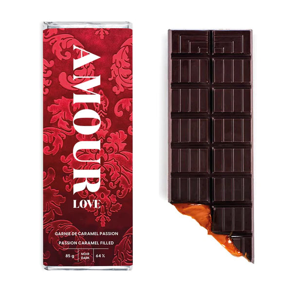 Tablette St-Valentin chocolat noir caramel passion, Chocolat Boréal